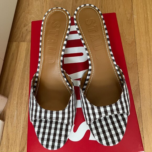 STAUD Brigitte Kitten Heel Mule in Chocolate Micro Check NIB, Size 39.5 - Picture 7 of 10